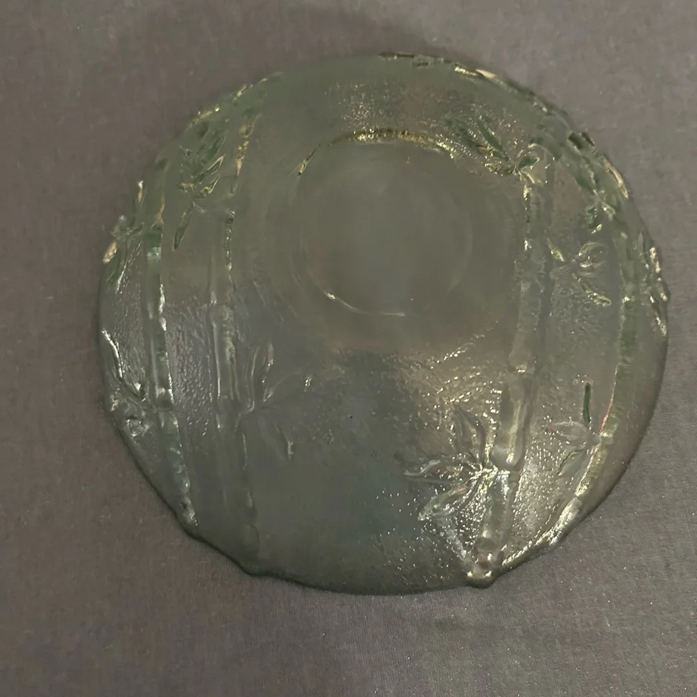 8” green glass dish bamboo (Pier 1 Imports)